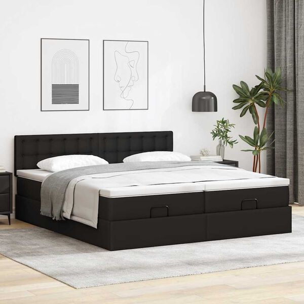 vidaXL Ottoman bed met matrassen 200x200cm kunstleer zwart