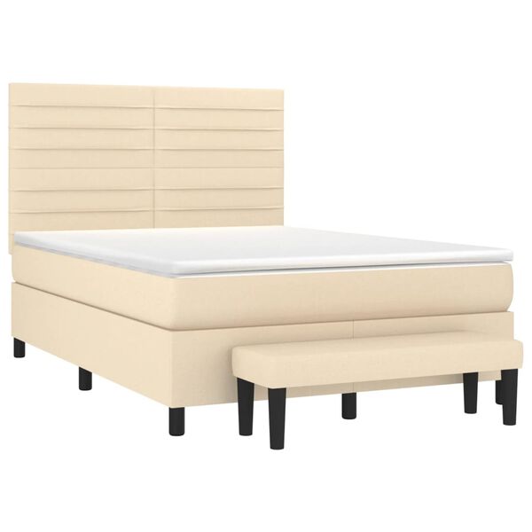 vidaXL Boxspring met matras stof cr&egrave;mekleurig 140x200 cm