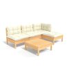 vidaXL 5-delige Loungeset met cr&egrave;mekleurige kussens grenenhout