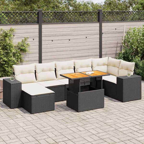 vidaXL 8-delige Loungeset met kussens poly rattan zwart