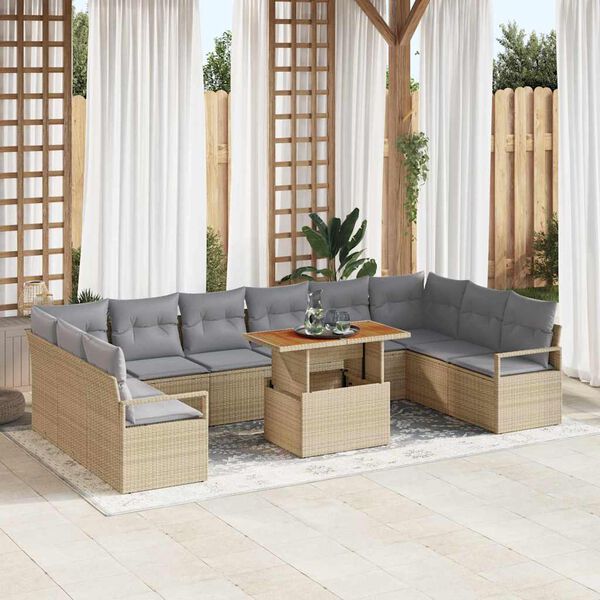 vidaXL Tuin Sofa Set met kussen met kussen 11 pcs Beige en Grijs