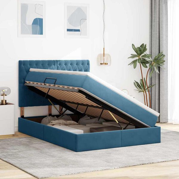 vidaXL Opslag bed met matras Donkerblauw 140 x 190 cm Fluweel