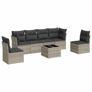 vidaXL 7-delige Loungeset met kussens poly rattan lichtgrijs