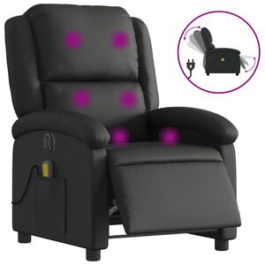 vidaXL Massagestoel verstelbaar elektrisch echt leer zwart