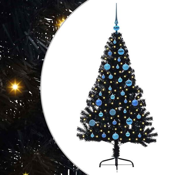 vidaXL Kunstmatig Voorverlicht Kerstboom met 150 LED Zwart 150 cm PVC
