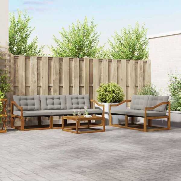 vidaXL Buiten bankenset met kussen 6 pcs Natuurlijk en Lichtgrijs