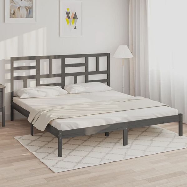 vidaXL Bedframe massief hout grijs 200x200 cm