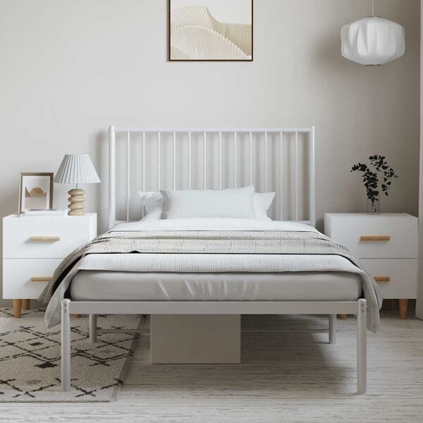 vidaXL Bedframe met hoofdbord metaal wit 100x190 cm