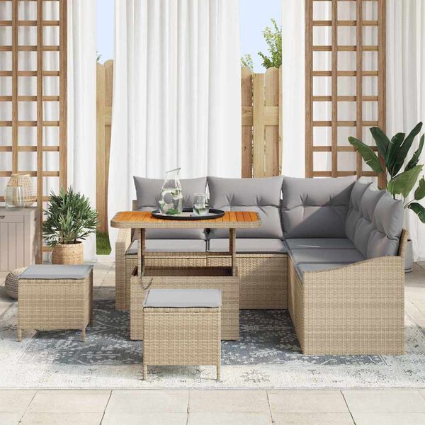 vidaXL Tuin Sofa Set met kussen met opslag 8 pcs Beige en Licht Grijs