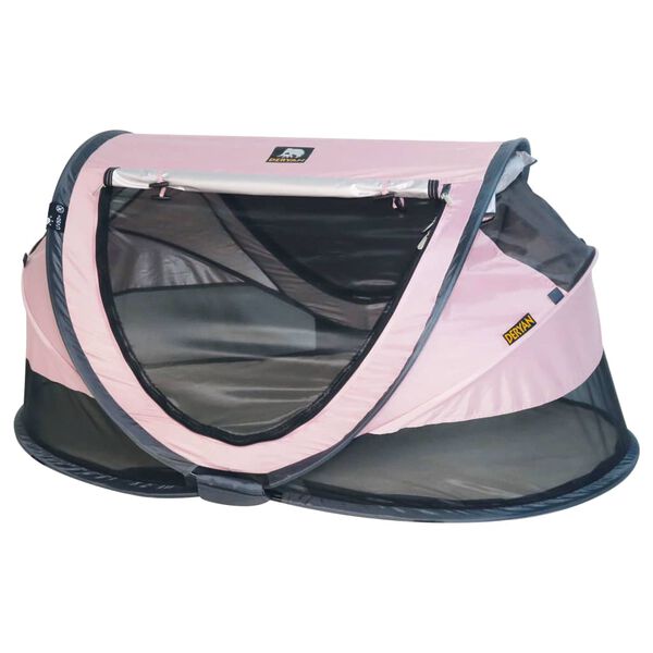 DERYAN Reisbedje pop-up Toddler Luxe met klamboe roze