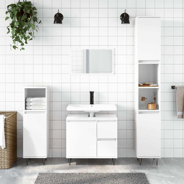 vidaXL Badkamerkast 65x33x60 cm bewerkt hout hoogglans wit