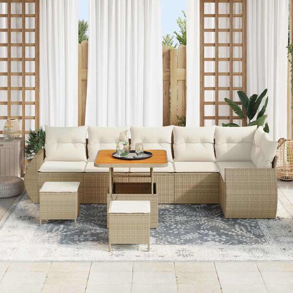 vidaXL Tuin Sofa Set met kussen met opslag 9 pcs beige en cr&egrave;mekleurig