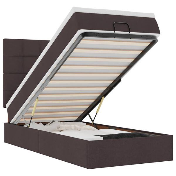 vidaXL Bed poef met matras en LED's 90x200 cm stof donkerbruin