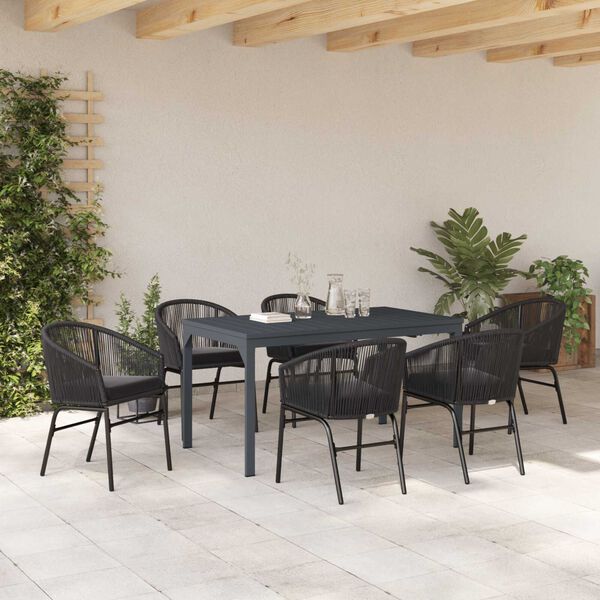 vidaXL Tuin eettafelset 7 pcs Zwart poly rattan