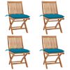 vidaXL Opklapbare stoelen met kussens, 4 stuks, massief teakhout