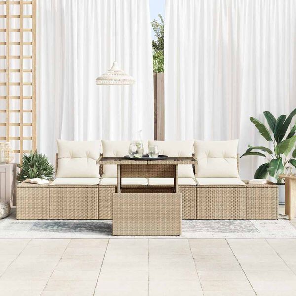 vidaXL Bankstel met kussen 5 pcs Beige en Cr&egrave;me poly rattan