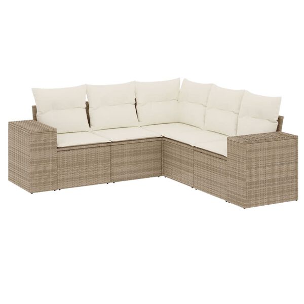 vidaXL 5-delige Loungeset met kussens poly rattan beige
