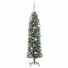 vidaXL Kunstmatige slanke kerstboom met 150 LED Groen en Wit 150 cm