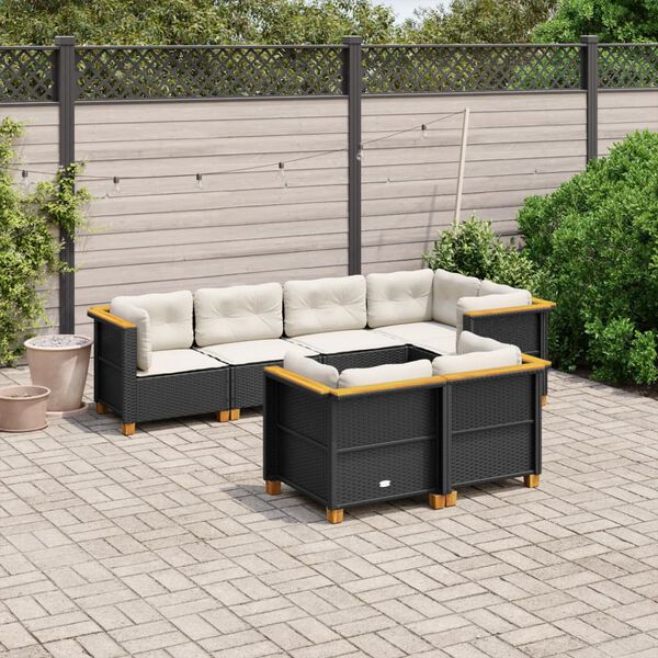 vidaXL 7-delige Loungeset met kussens poly rattan zwart