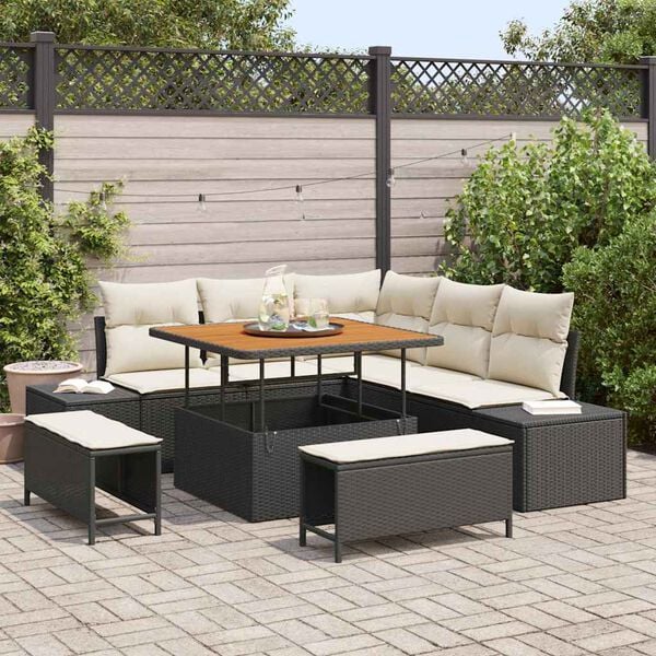 vidaXL Tuin Sofa Set met kussen 8 pcs Zwart Poly riet