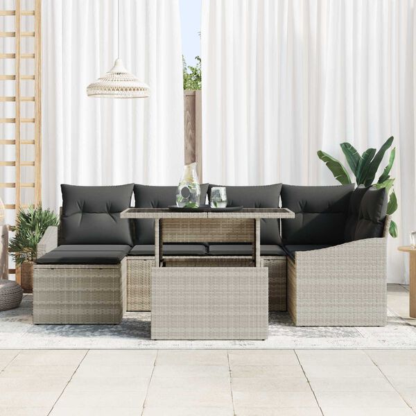 vidaXL Tuin Sofa Set met kussen 7 pcs Licht Grijs en Donker Grijs