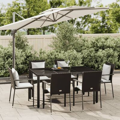 vidaXL 7-delige Tuinset met kussens poly rattan zwart