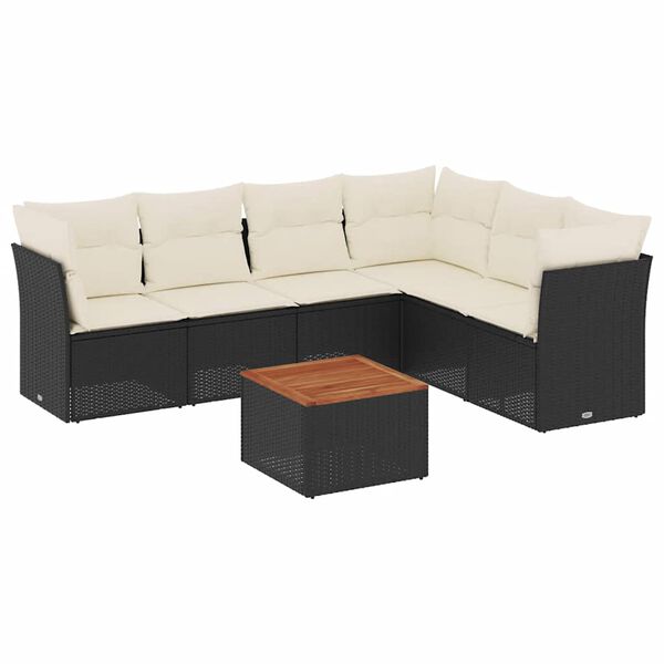 vidaXL 7-delige Loungeset met kussens poly rattan zwart