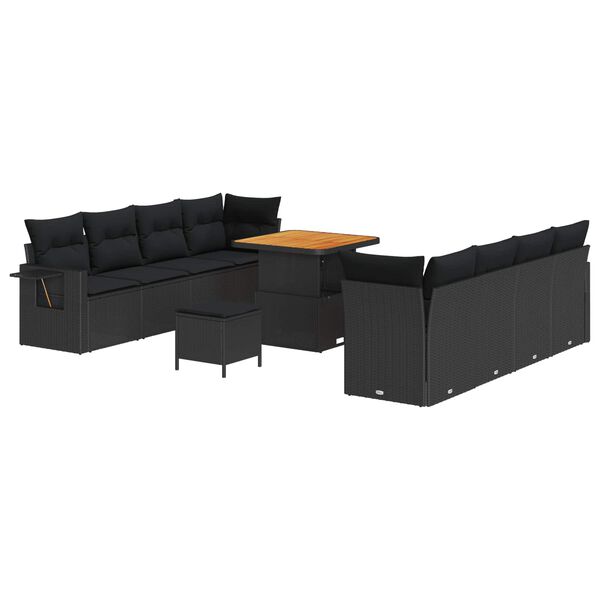 vidaXL Tuin Sofa Set met kussen 11 pcs Zwart poly rattan