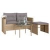 vidaXL 3-delige Loungeset met kussens poly rattan beige