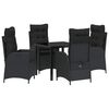 vidaXL Tuin eettafelset met kussen 5 pcs Zwart poly rattan