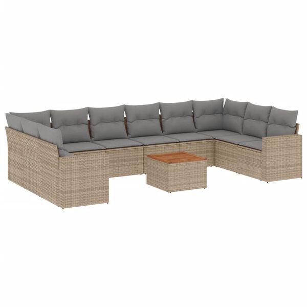 vidaXL 11-delige Loungeset met kussens poly rattan gemengd beige