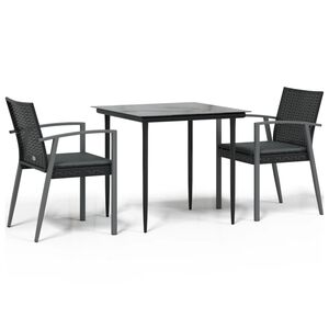 vidaXL 3-delige Tuinset met kussens poly rattan en staal