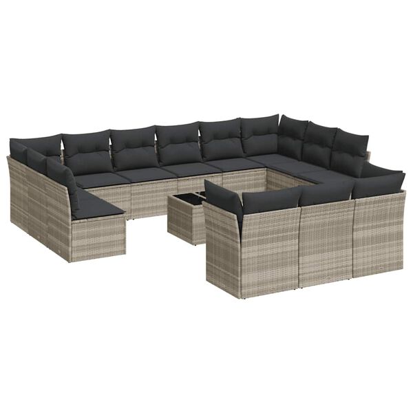 vidaXL 14-delige Loungeset met kussens poly rattan lichtgrijs