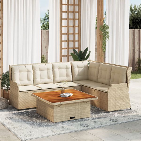 vidaXL 5-delige Loungeset met kussens poly rattan beige