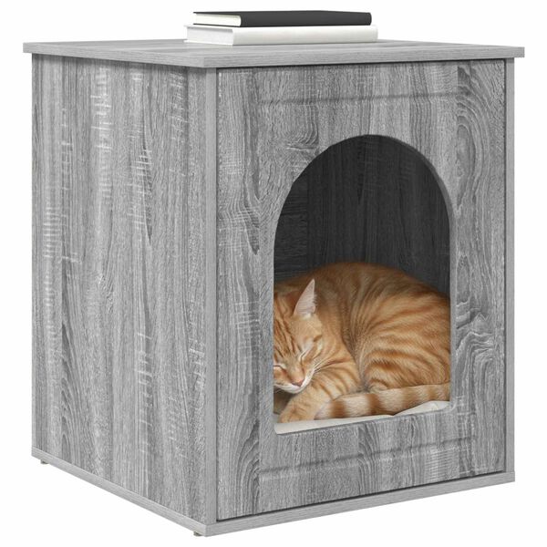 vidaXL Kattenhuis Grijs Sonoma 53 x 52 x 62 cm Bewerkt hout