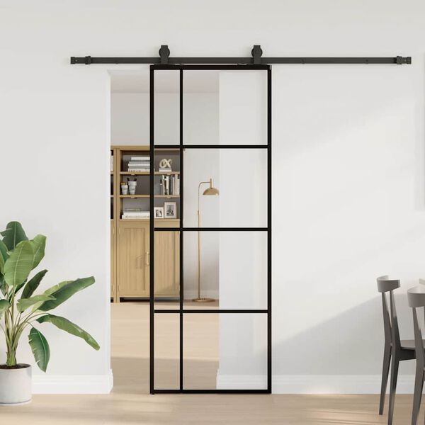 vidaXL Schuifdeur met beslagset 76x205 cm ESG glas zwart