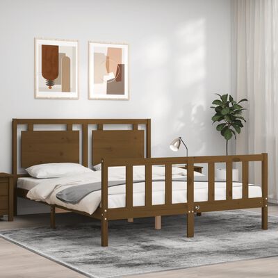 vidaXL Bedframe met hoofdbord massief hout honingbruin