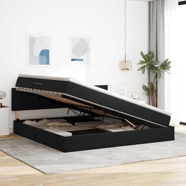 vidaXL Opbergbed met LED met matras met LED Zwart 200 x 200 cm Fluweel