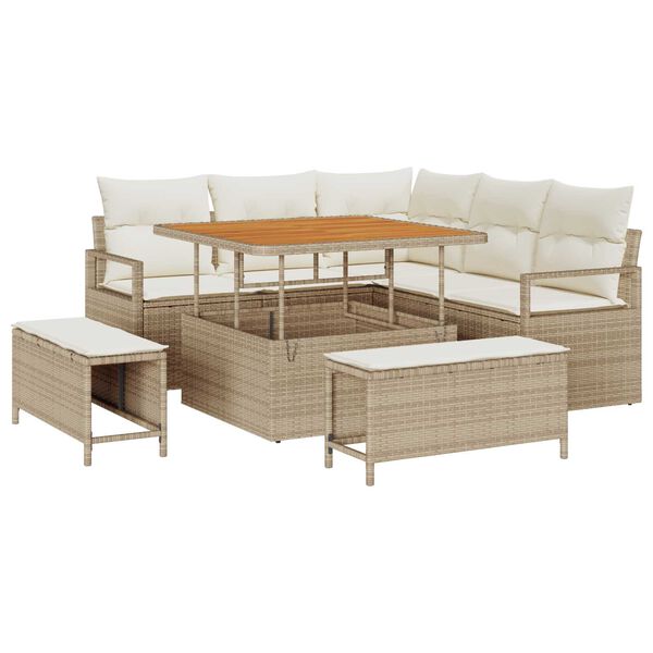 vidaXL Tuin Sofa Set met kussen met opslag 8 pcs Beige en Cr&egrave;me