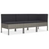 vidaXL 3-delige Loungeset met kussens poly rattan grijs