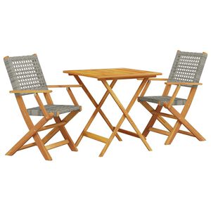 vidaXL 3-delige Bistroset poly rattan en massief hout grijs