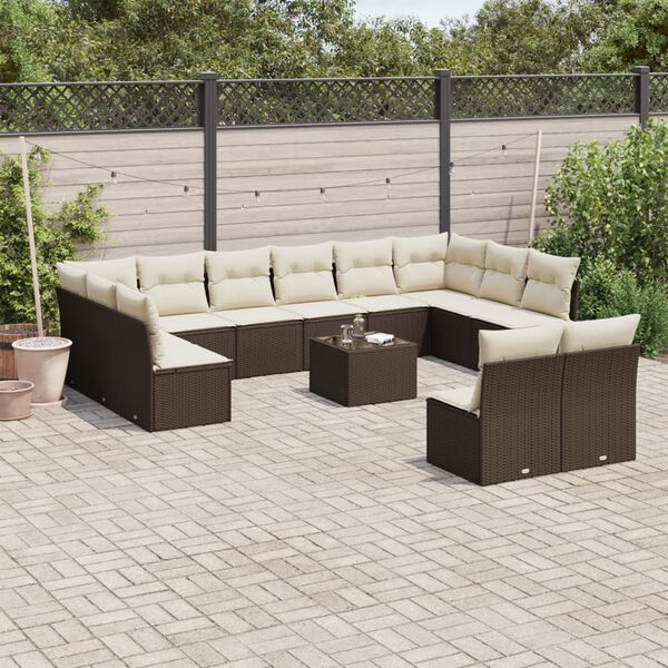 vidaXL 13-delige Loungeset met kussens poly rattan bruin