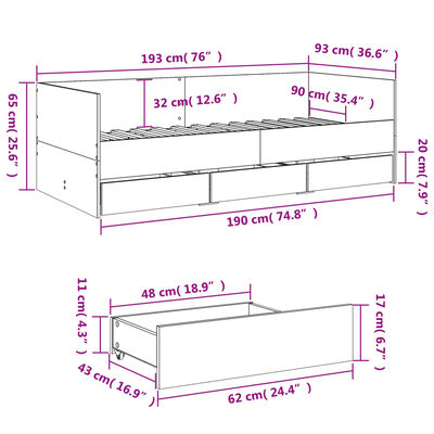 vidaXL Slaapbank met lades zonder matras 90x190 cm bruin eikenkleurig