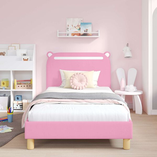 vidaXL Bedframe voor kinderen met hoofdbord Roze 90 x 190 cm Stof