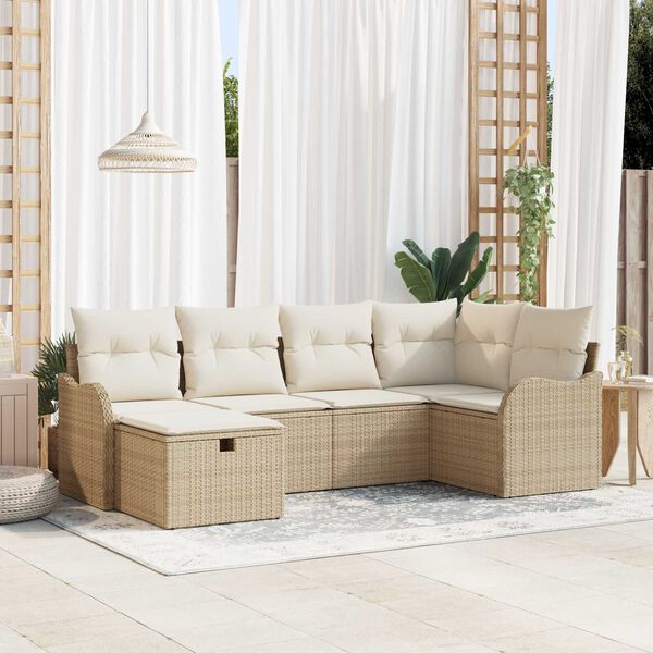 vidaXL Tuin Sofa Set met kussen 6 pcs beige en cr&egrave;mekleurig Poly riet