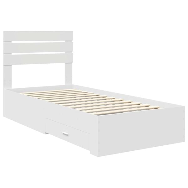 vidaXL Bedframe met lade Wit en Zilver 75 x 190 cm Bewerkt hout