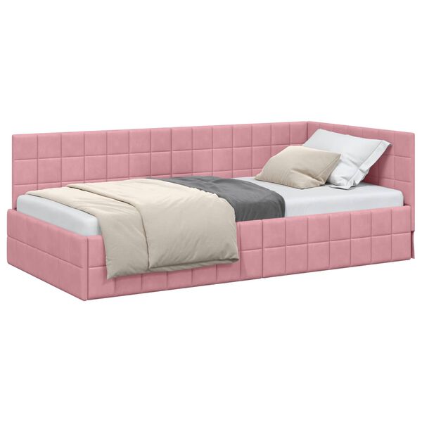 vidaXL Hoekbedframe met hoofdeinde Roze 90 cm x 200 cm Fluweel