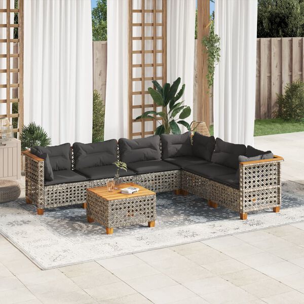 vidaXL 7-delige Loungeset met kussens poly rattan grijs