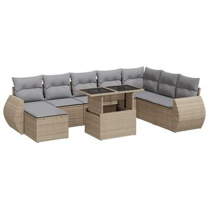 vidaXL 9-delige Loungeset met kussens poly rattan beige