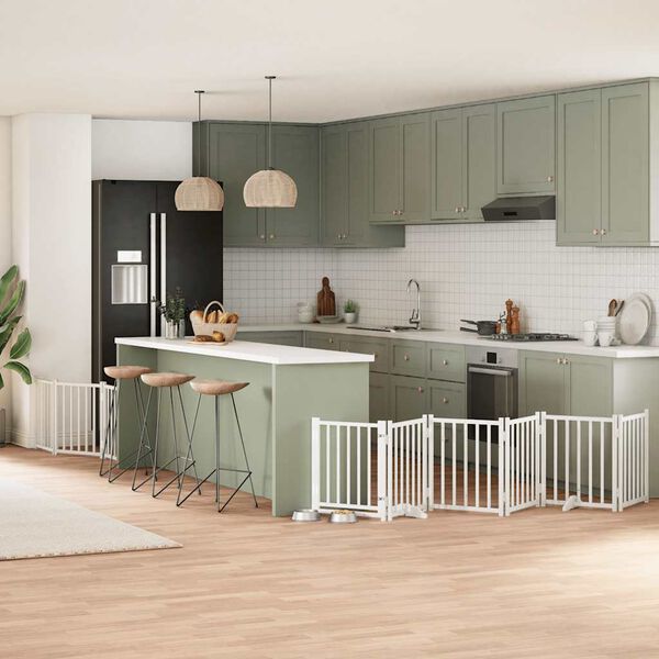 vidaXL Hondenhek inklapbaar met deur 9 panelen 450 cm populierhout wit